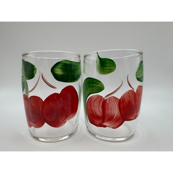 2 Bartlett Collins Gay Fad Handpainted juice glasses Cherries 3.25" - Picture 6 of 6